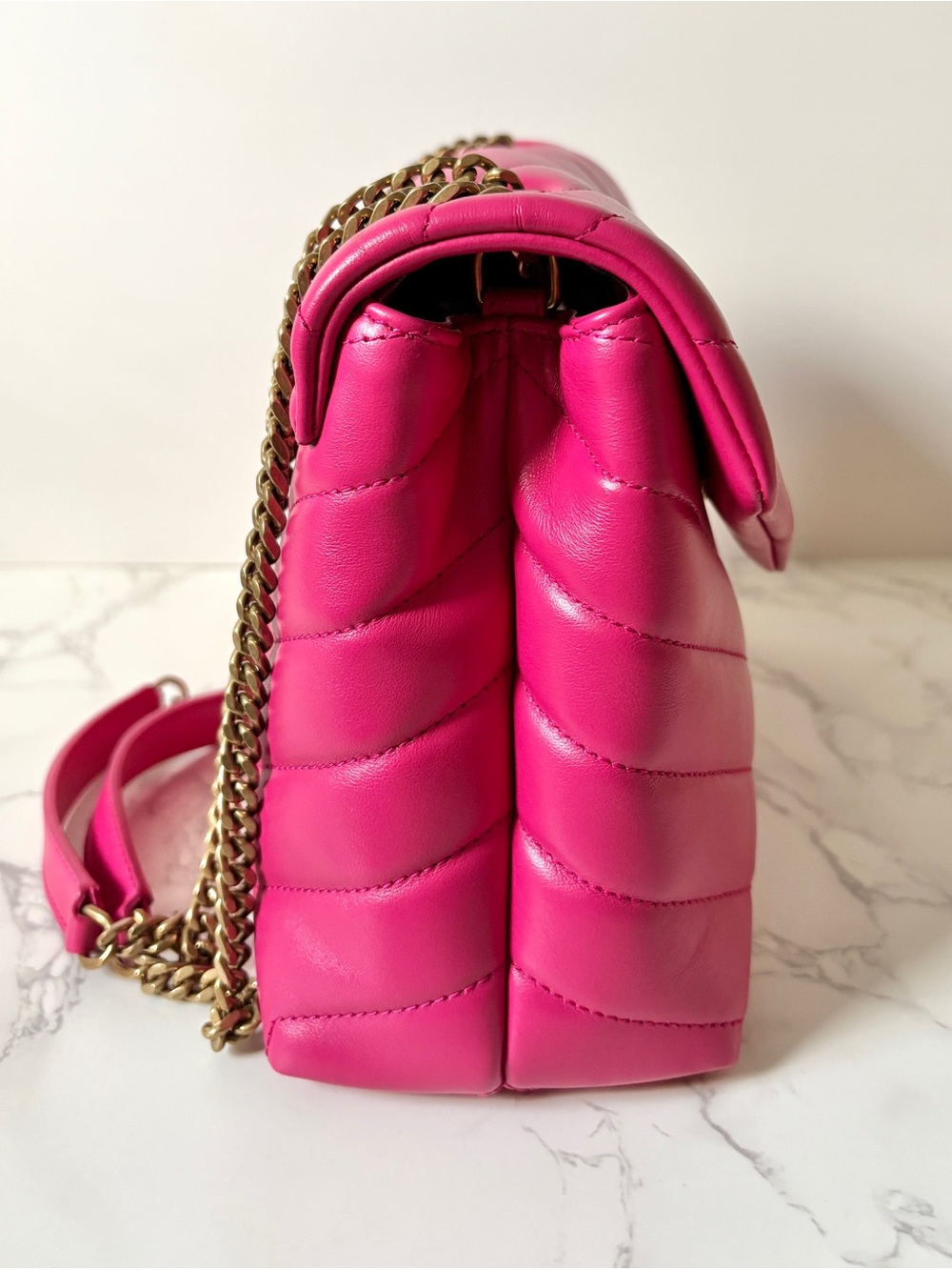 RARE Saint Laurent YSL Small Loulou Pink Fuchsia Shoulder Bag - Picture 6 of 17